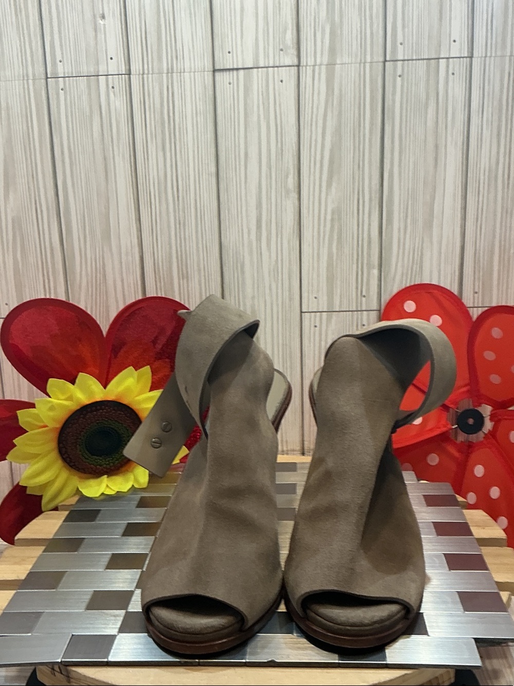 Common Project Taupe Suede Peep-Toe Ankle Strap Heels